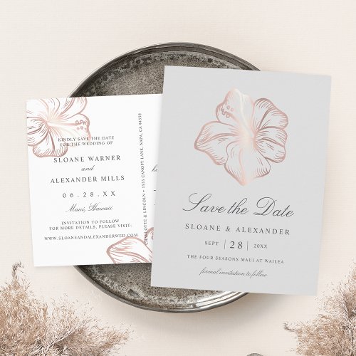 Rose Gold Hibiscus Flower Wedding Save the Date Announcement Postcard