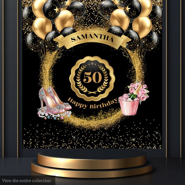Rose Gold High Heels Black Balloons 50th Birthday Tapestry (Rose Gold High Heels Black Balloons 50th Birthday Tapestry)