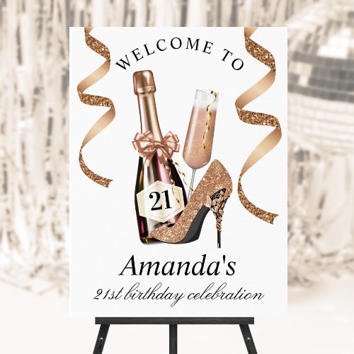 Rose Gold High Heels Womens Birthday Welcome Sign
