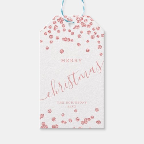 Rose Gold Holiday Christmas Glitter Confetti White Gift Tags