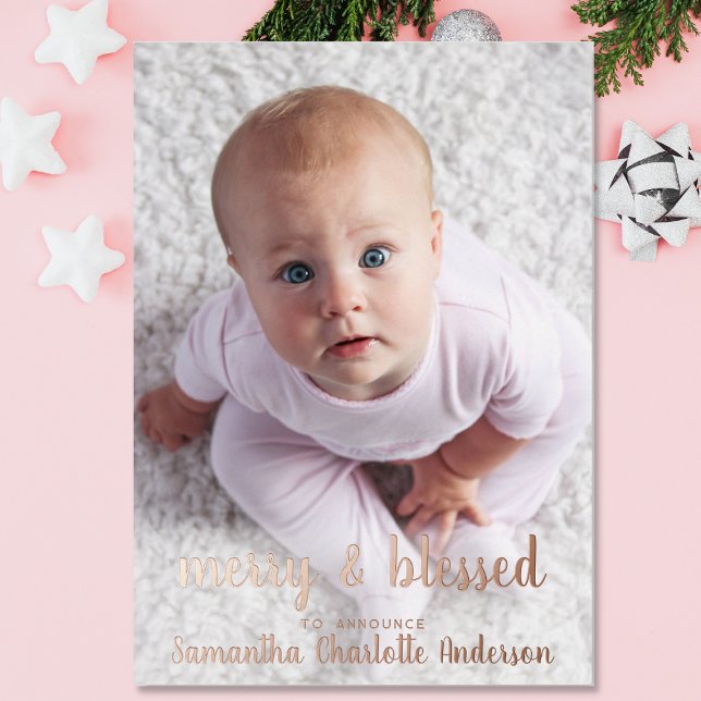 Rose Gold Holiday Photo Birth Announcement       (Creator Uploaded)