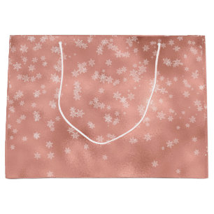 Rose Gold Holiday Snowflakes Christmas  Large Gift Bag