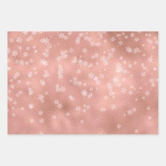 Rose Gold Holiday Snowflakes Christmas Wrapping Paper Sheets | Zazzle