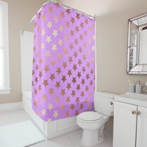 rose gold hollywood stars lilac lavender shower shower curtain