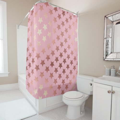 rose gold hollywood stars pink  shower curtain