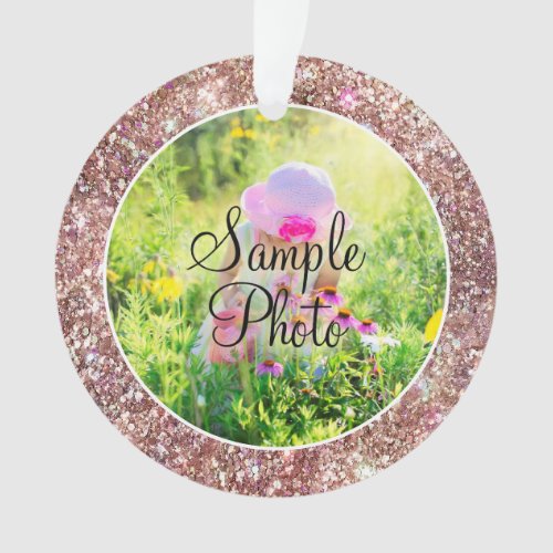 Rose Gold Holographic Glitter Circle Photo Ornament
