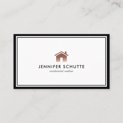 Rose Gold Home Logo Luxury Professional Realtor Business Card