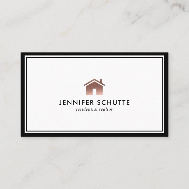 Rose Gold Home Logo Luxury Professional Realtor Business Card (Front)