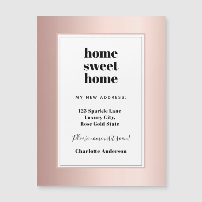 Rose gold home sweet home moving card magnet (Front)