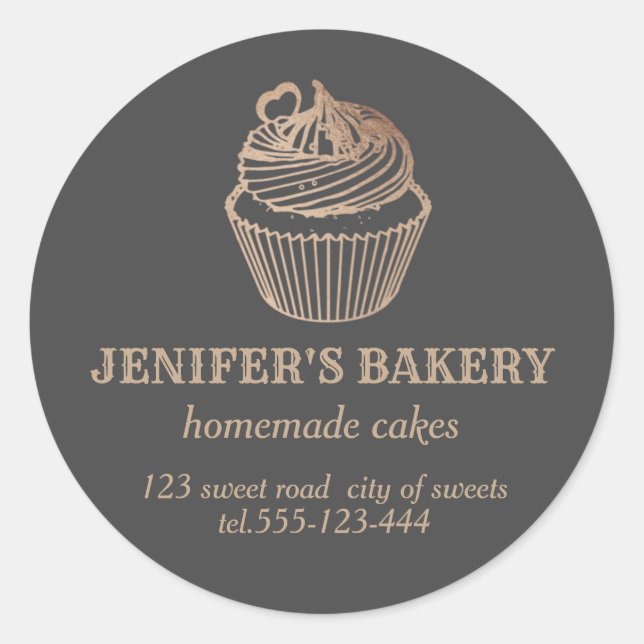 Rose gold Homemade cupcakes and sweets Classic Round Sticker (Front)