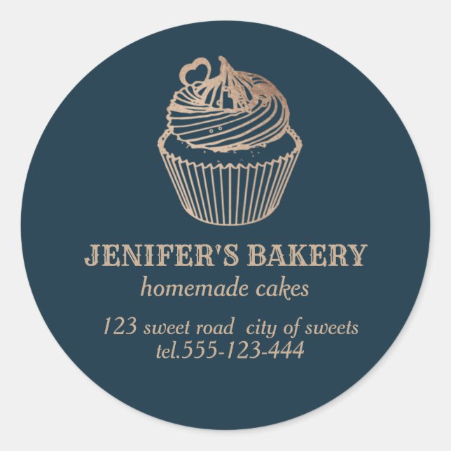 Rose gold Homemade cupcakes and sweets Classic Round Sticker (Front)