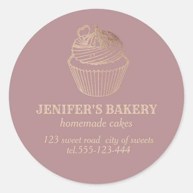 Rose gold Homemade cupcakes and sweets Classic Round Sticker (Front)