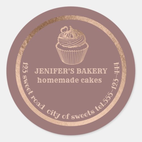 Rose gold Homemade cupcakes and treats packaging C Classic Round Sticker