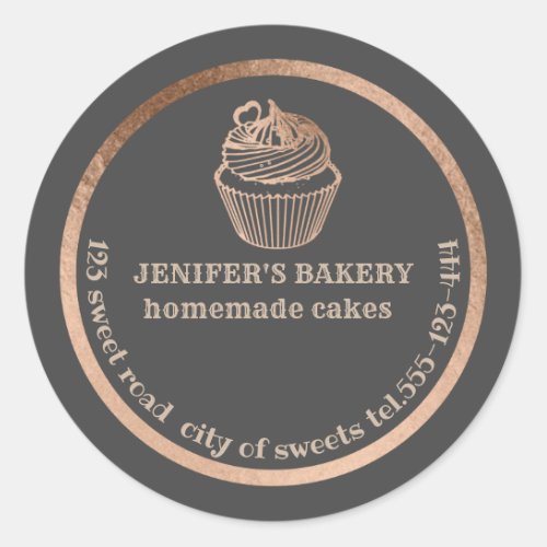 Rose gold Homemade cupcakes and treats packaging Classic Round Sticker