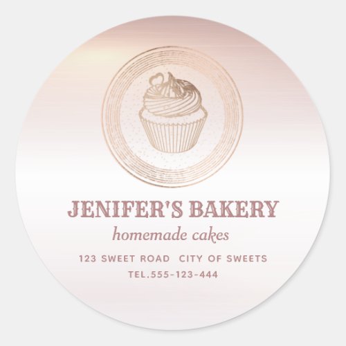 Rose gold  Homemade cupcakes and treats packaging  Classic Round Sticker