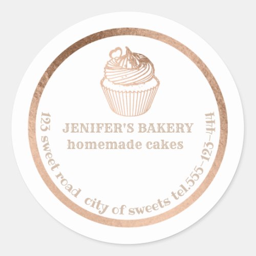 Rose gold Homemade cupcakes and treats packaging Classic Round Sticker