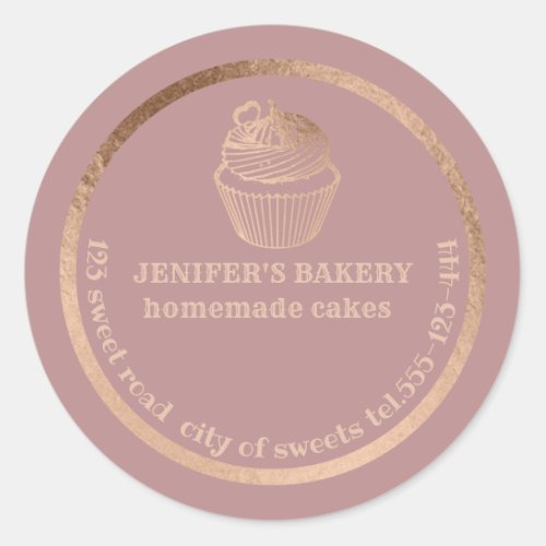 Rose gold Homemade cupcakes and treats packaging Classic Round Sticker