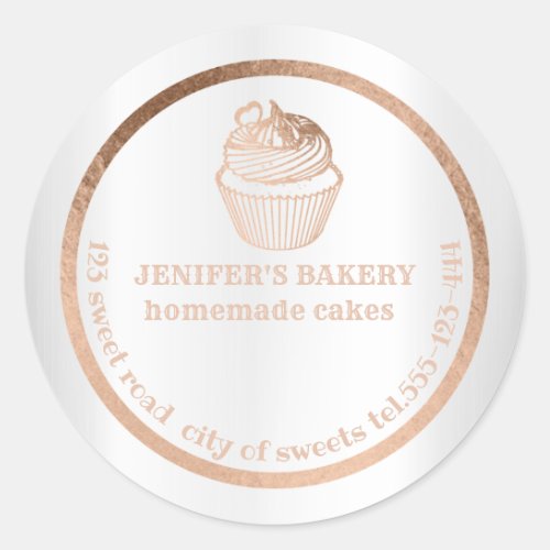 Rose gold Homemade cupcakes and treats packaging Classic Round Sticker