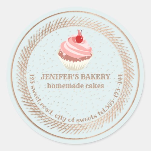 Rose gold  Homemade cupcakes and treats packaging Classic Round Sticker