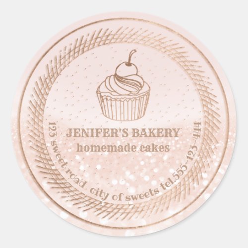 Rose gold  Homemade cupcakes and treats packaging Classic Round Sticker