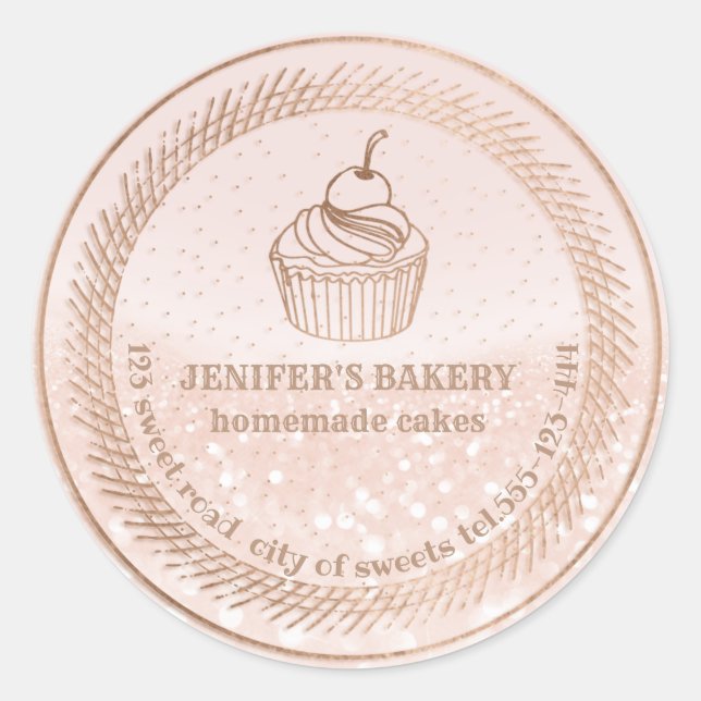 Rose gold  Homemade cupcakes and treats packaging Classic Round Sticker (Front)