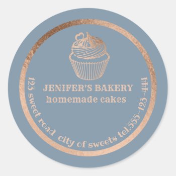 Rose Gold Homemade Cupcakes And Treats Packaging Classic Round Sticker by Makidzona at Zazzle