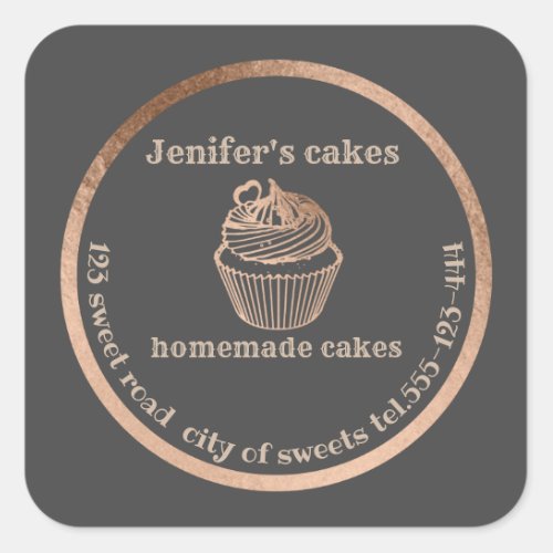 Rose gold Homemade cupcakes and treats packaging Square Sticker
