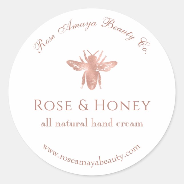 Rose Gold Honey Bee Custom Beauty Product Label (Front)