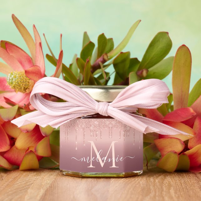 Rose Gold Honey Jar Favors with Custom Name Letter (Insitu (Wedding))