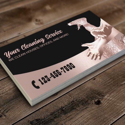 Rose Gold House Cleaning Maid Service Modern Business Card