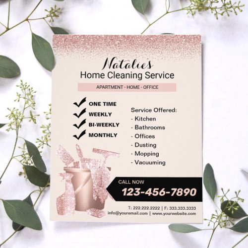 Rose Gold House Cleaning Service Housekeeping Flyer