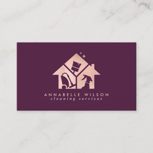 Rose Gold House Cleaning Services Business Card