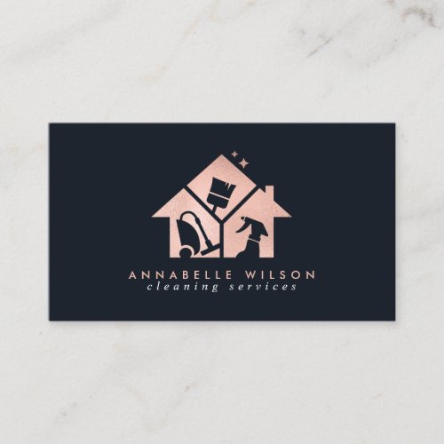 Rose Gold House Cleaning Services Business Card