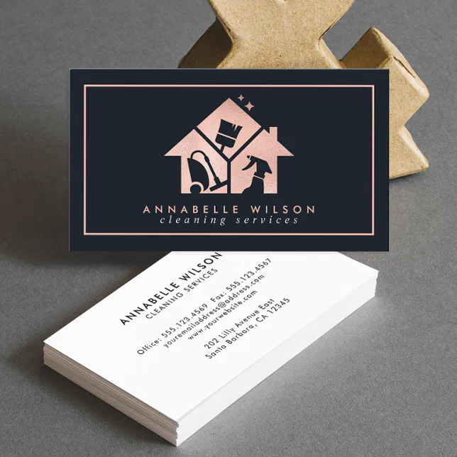 Rose Gold House Cleaning Services Business Card Zazzle