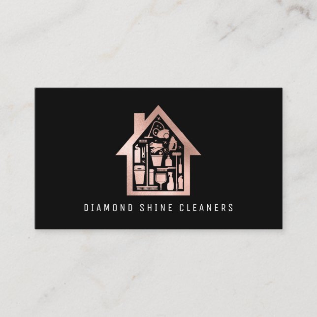 Rose Gold House Cleaning Services Business Card (Front)