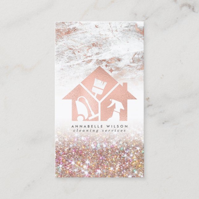 Rose Gold House Cleaning Services Business Card (Front)