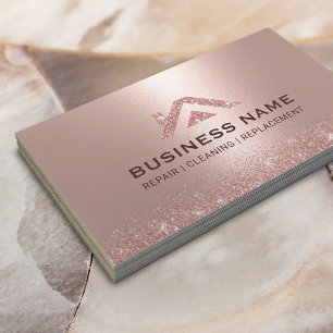Rose Gold House Logo Real Estate Modern Cleaning Business Card