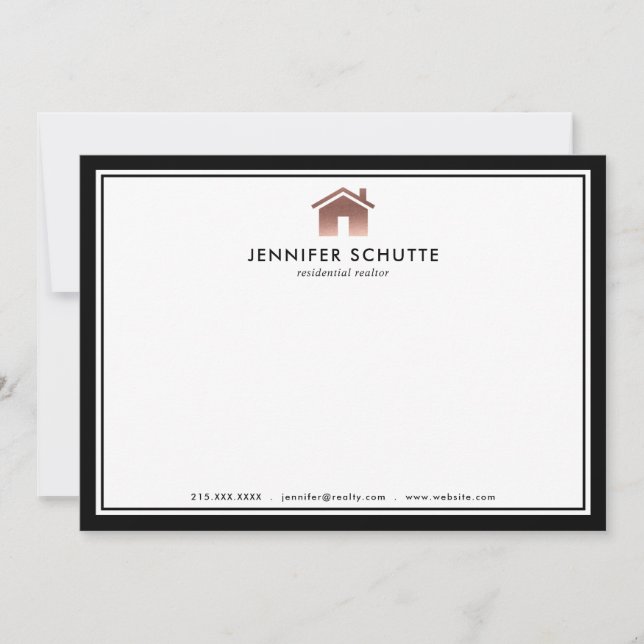 Rose Gold House Luxury Realty Personalized Flat Note Card (Front)