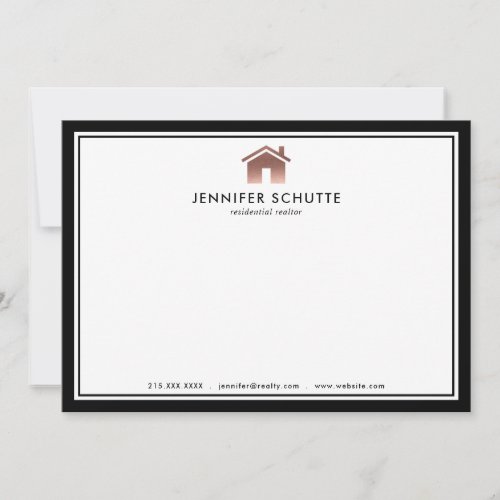 Rose Gold House Luxury Realty Personalized Flat Note Card