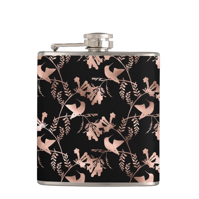 Rose Gold Hummingbird Pattern Flask (Front)