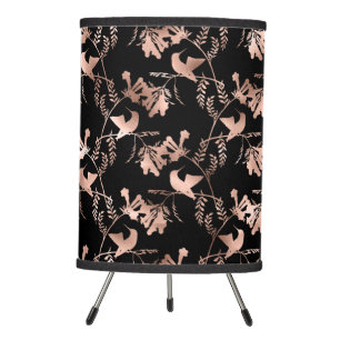 Rose Gold Hummingbird Pattern on Black Tripod Lamp