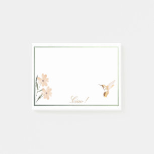 Rose Gold Hummingbird Pink Flower Personalized Post-it Notes