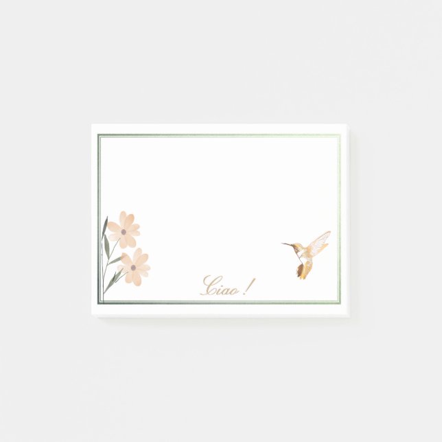 Rose Gold Hummingbird Pink Flower Personalized  Post-it Notes (Front)
