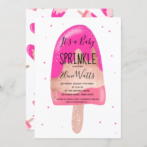 Rose gold ice cream summer baby sprinkle shower invitation