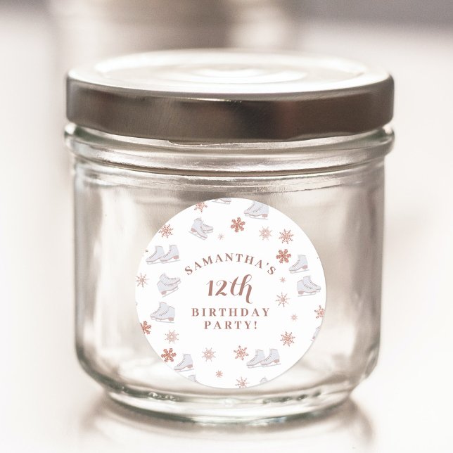 Rose Gold Ice Skates Blush Pink Skating Birthday Classic Round Sticker (Rose Gold Ice Skates Blush Pink Skating Birthday Classic Round Sticker)