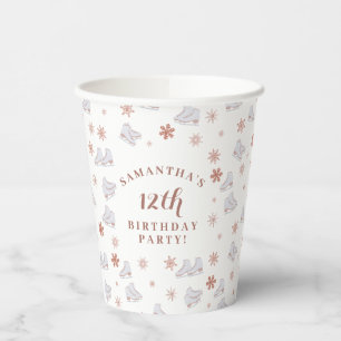 Rose Gold Ice Skates Blush Pink Skating Birthday Paper Cups