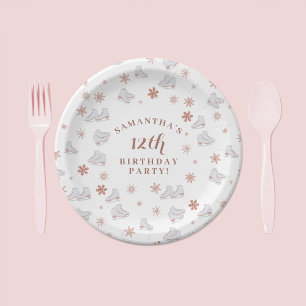 Rose Gold Ice Skates Blush Pink Skating Birthday Paper Plates