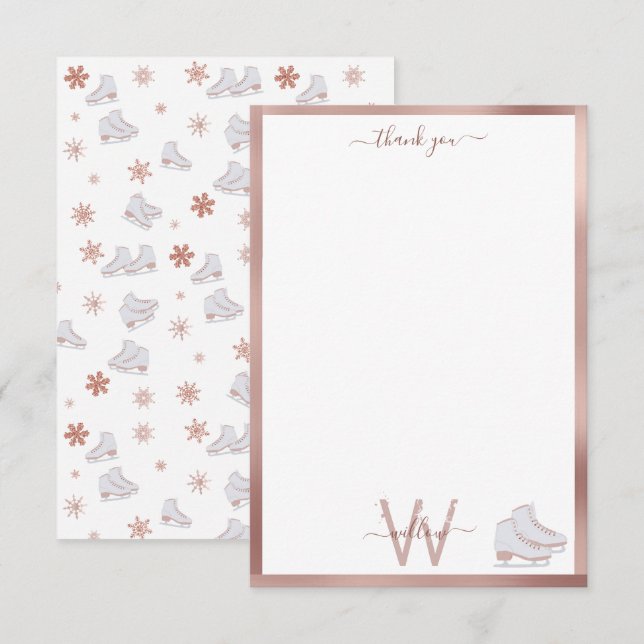Rose Gold Ice Skates Blush Pink Skating Kids Thank You Card (Front/Back)
