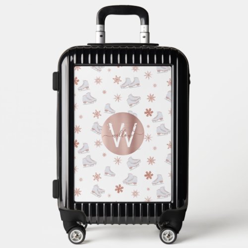 Rose Gold Ice Skates Blush Pink Skating Monogram Luggage