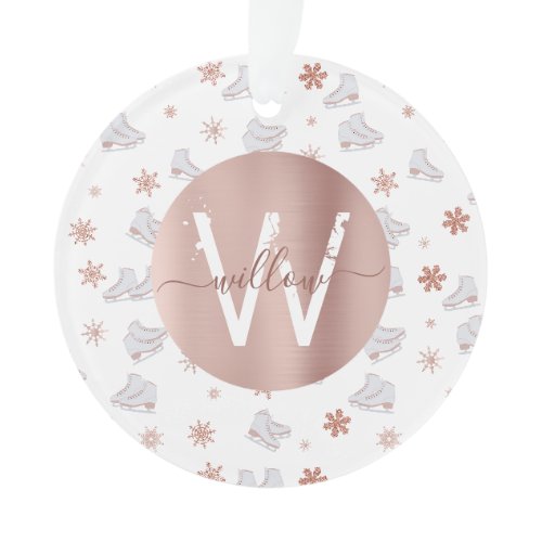 Rose Gold Ice Skates Blush Pink Skating Monogram Ornament